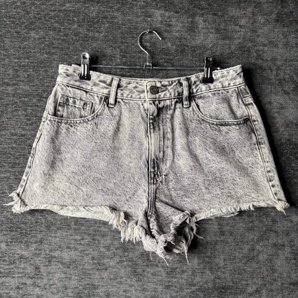Festival PacSun High Rise Denim Shorts Acid Wash Gray Size 27 Rave Grunge Baddie